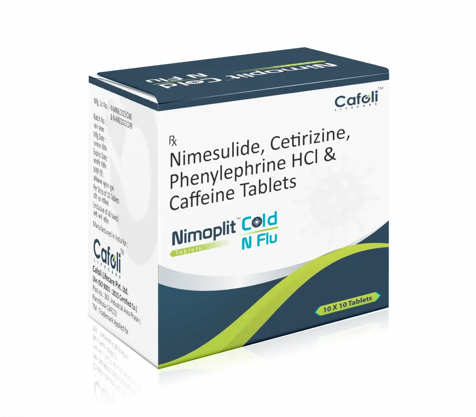 Nimesulide  + Phenylephrine  + Cetirizine Tablet at the best price in PCD Pharma Franchise for Nonsteroidal Anti-Inflammatory, and Allergy Symptom Relief.